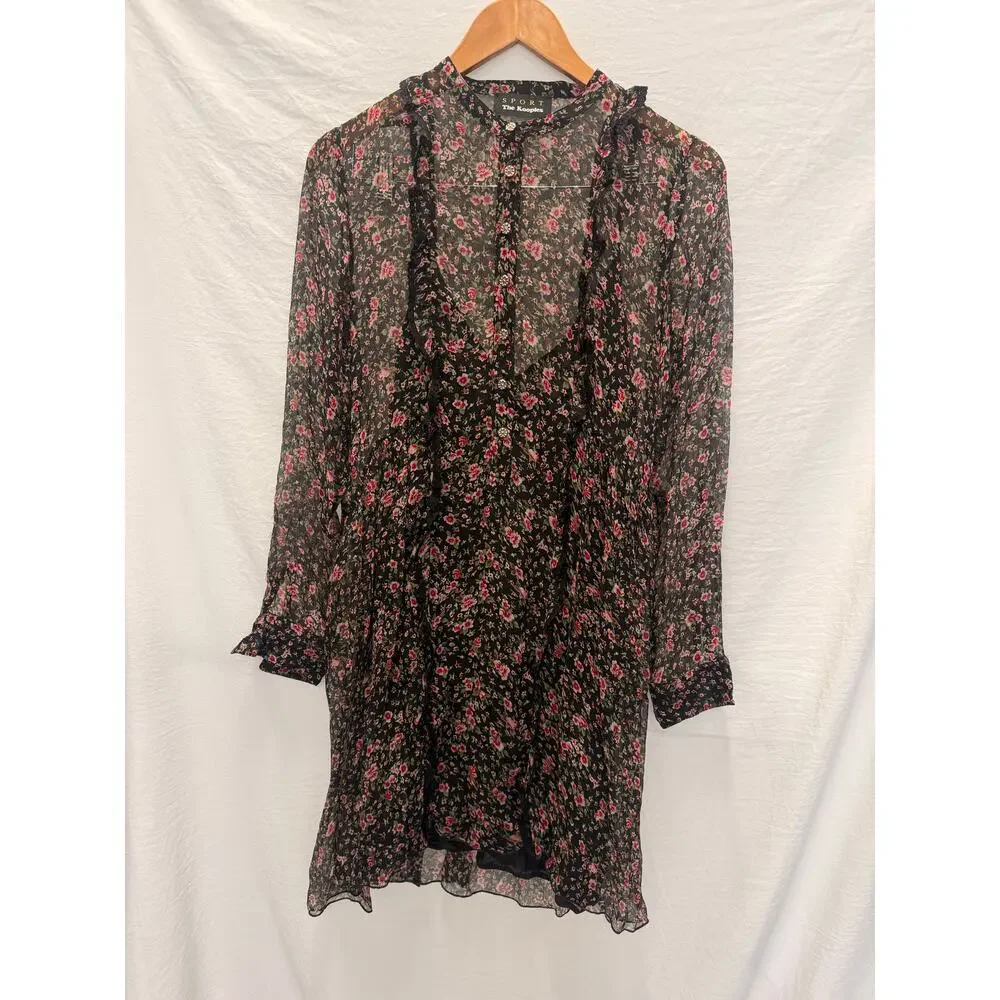 The Kooples Sport‎ Silk Chiffon Hummingbird Dress Small Floral Retro